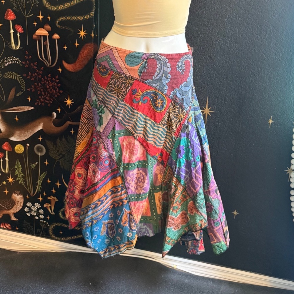 Joe Browns Patchwork Handkerchief Hem Midi Skirt Boho Floral Paisley Multi Color